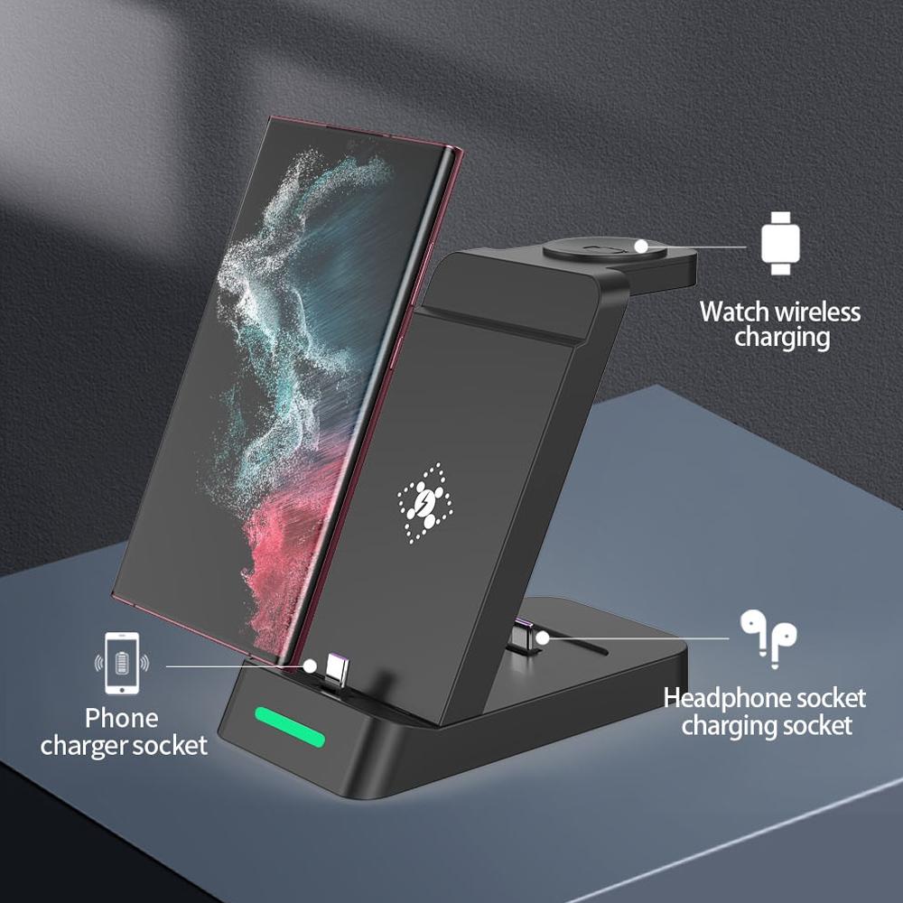18W 3 In 1 Vertical Charging Stand For Samsung Watch And Galaxy Buds - Black