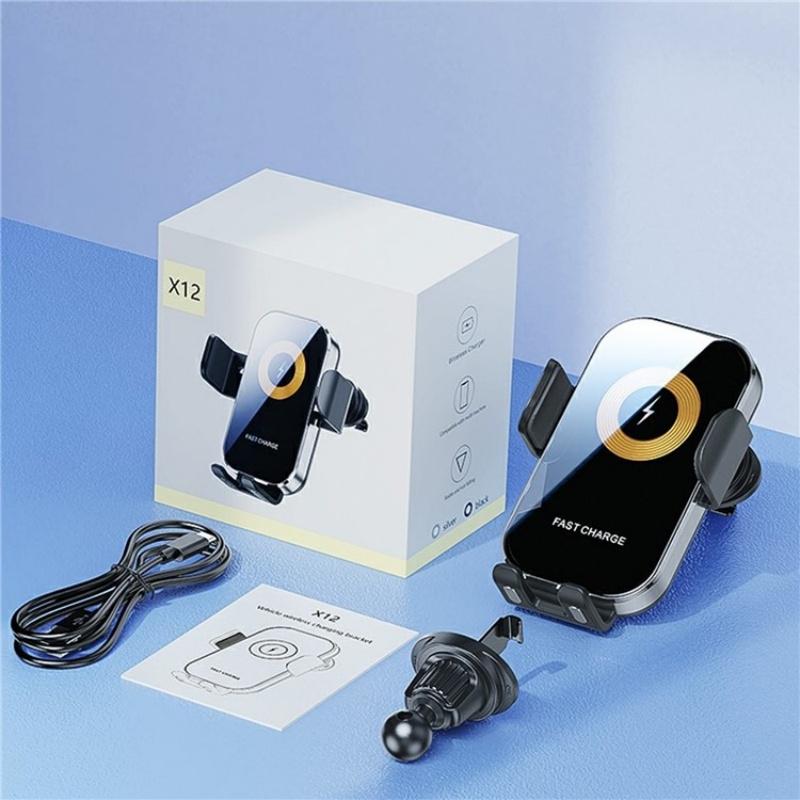 Touch-sensing Car Vent Wireless Charger Holder - X12 - Silver