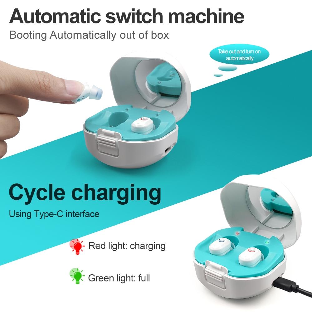 Wireless On Ear Hearing Aid With Charging Case - Black