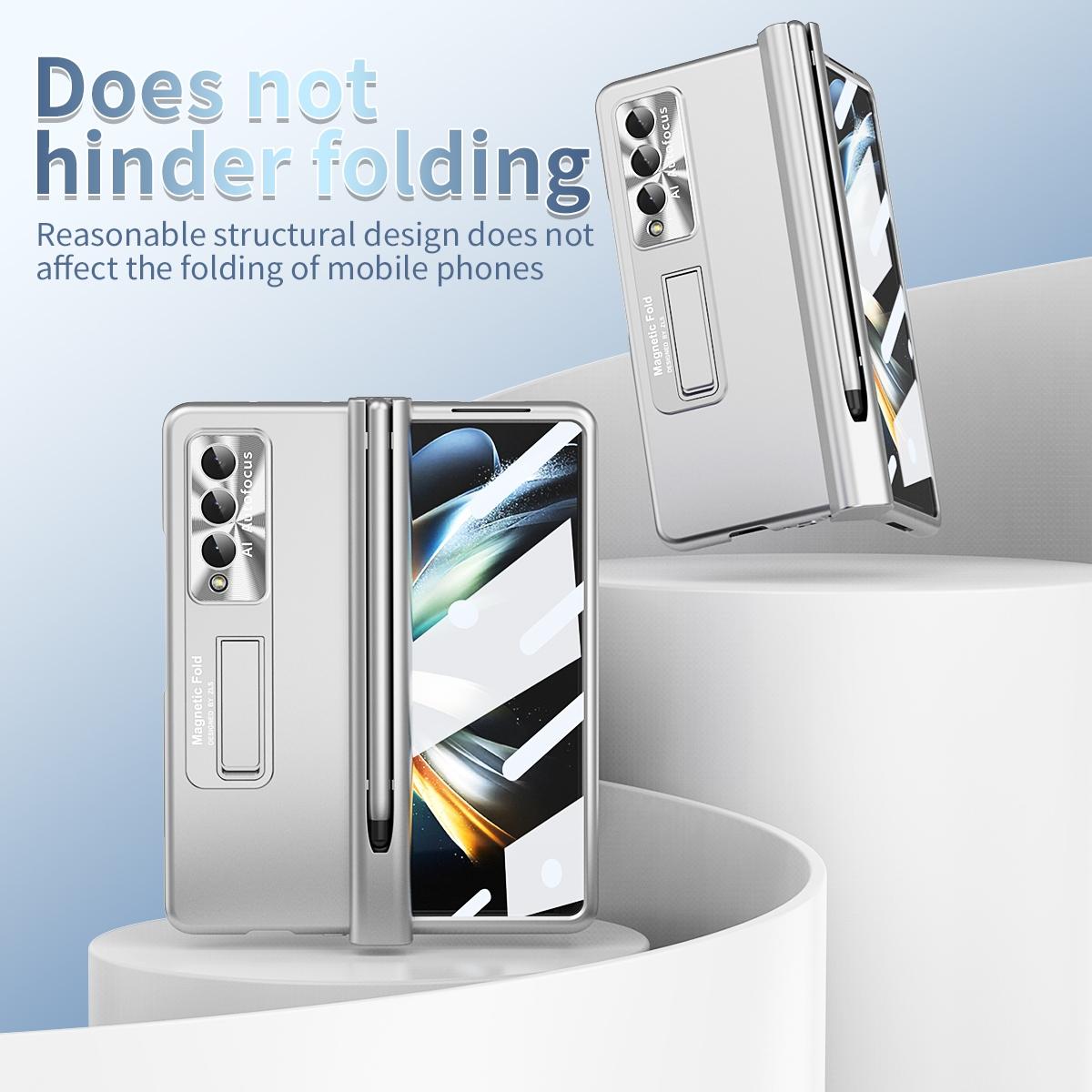 For Samsung Galaxy Z Fold4 5G Foldable Phone Case With Pen Slot - Electroplated - Black