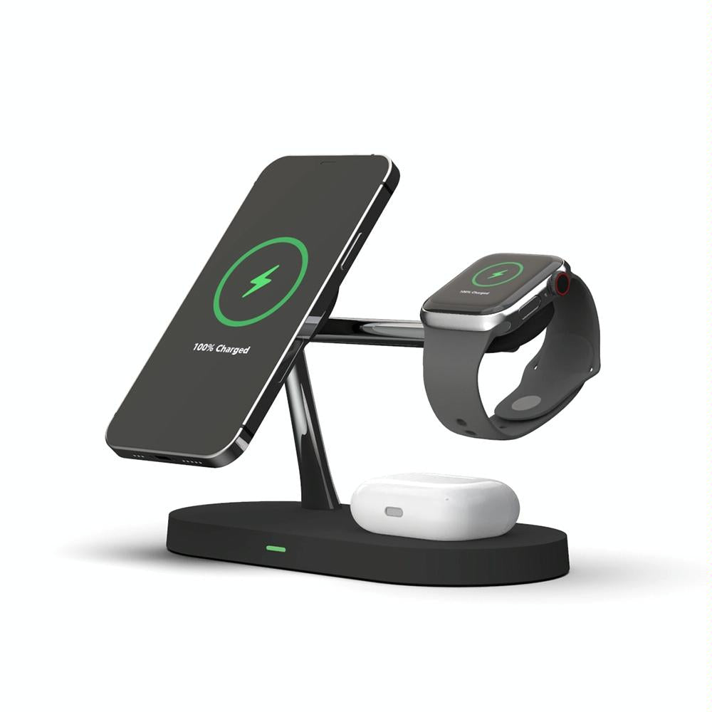 15W 5 In 1 Magnetic Wireless Charger For Iphone 12 & Apple Watch & Airpods - Black