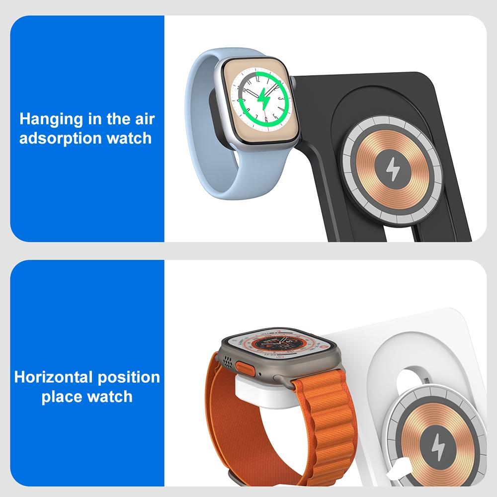 15W 5 In 1 Foldable Magnetic Wireless Charger With Night Light - Black