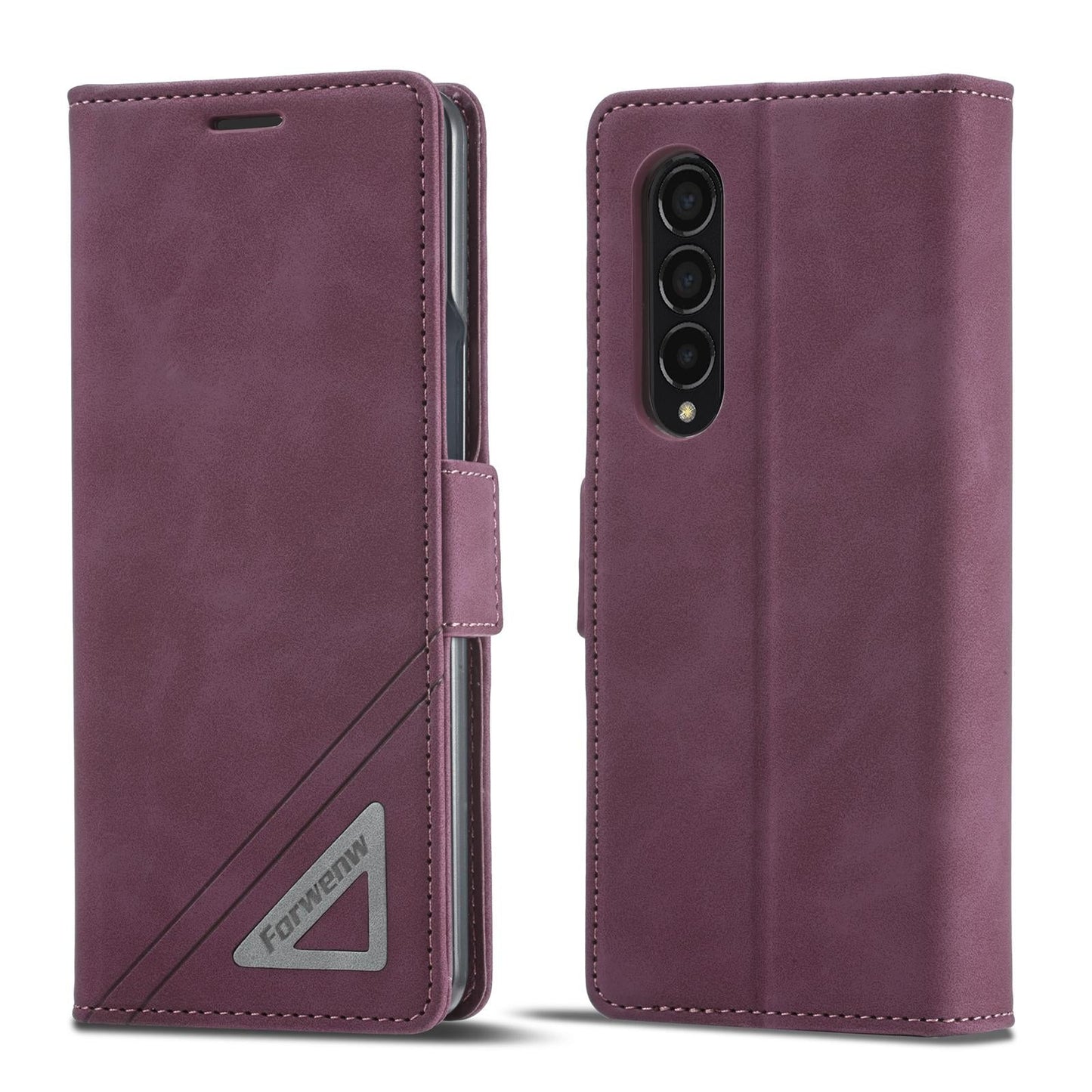 For Samsung Galaxy Z Fold4 5G Leather Dual Side Buckle Phone Cover - Wine Red