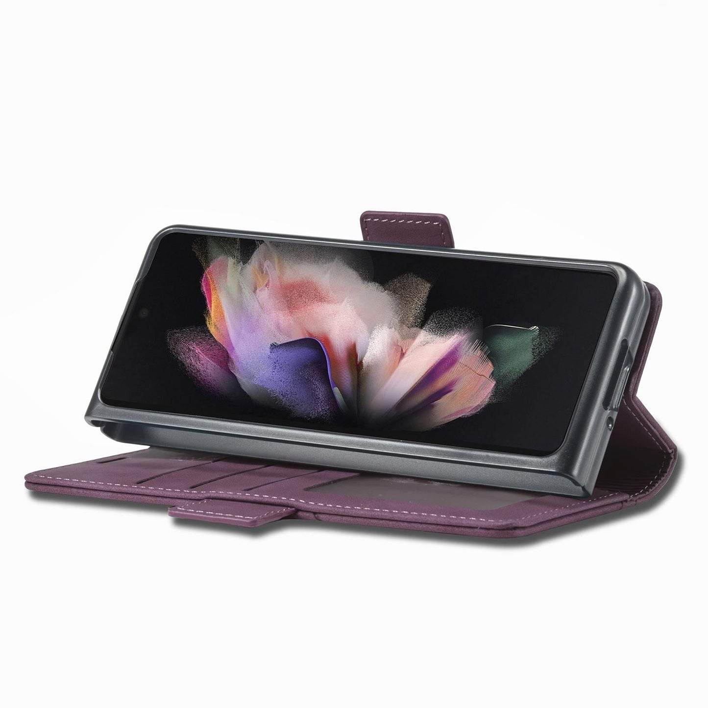 For Samsung Galaxy Z Fold4 5G Leather Dual Side Buckle Phone Cover - Wine Red