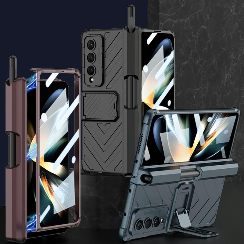 For Samsung Galaxy Z Fold4 5G Magnetic Armor Case With Push Pen - Black