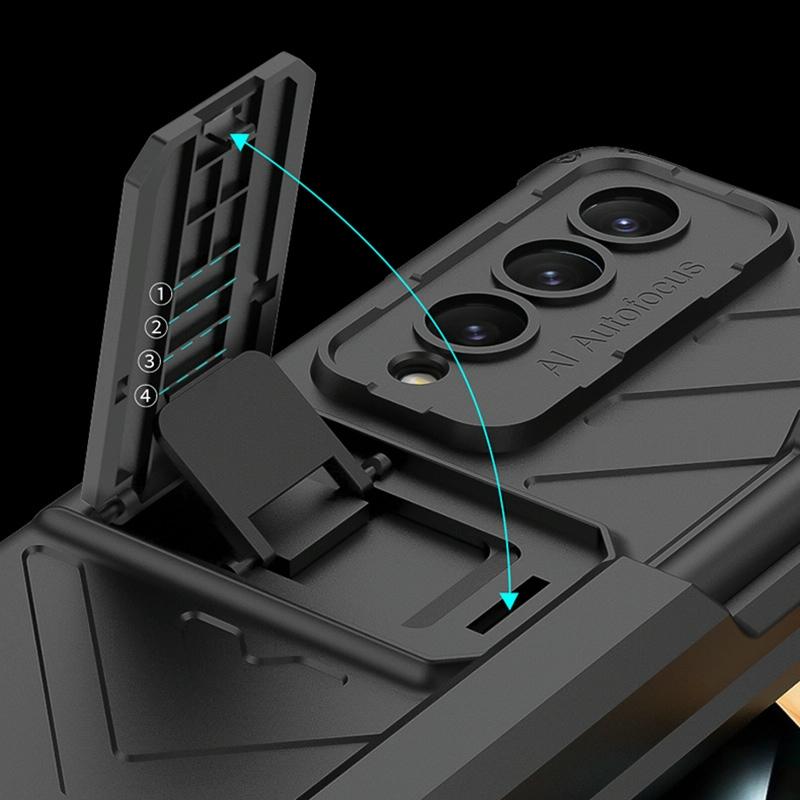 For Samsung Galaxy Z Fold4 5G Magnetic Armor Case With Push Pen - Black