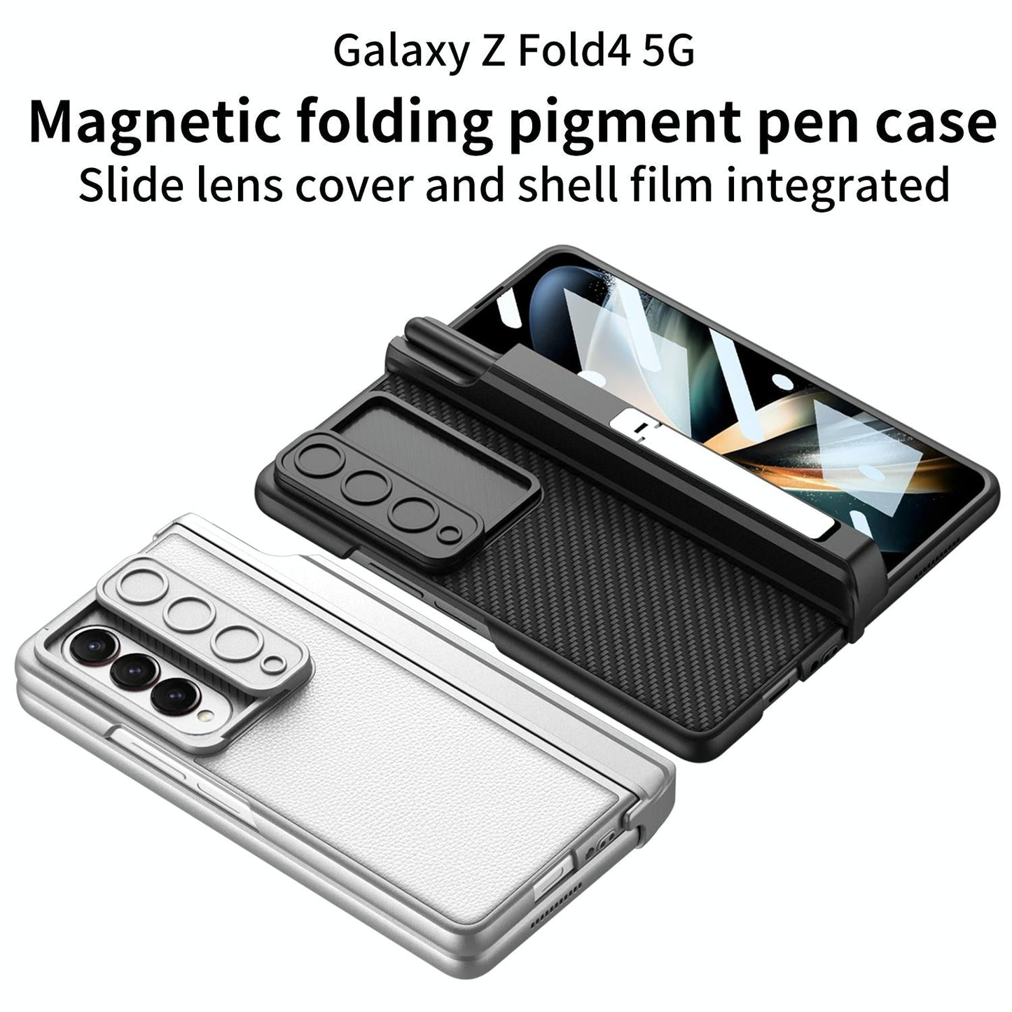 For Samsung Galaxy Z Fold4 5G Magnetic Leather Flip Case With Holder - Silver