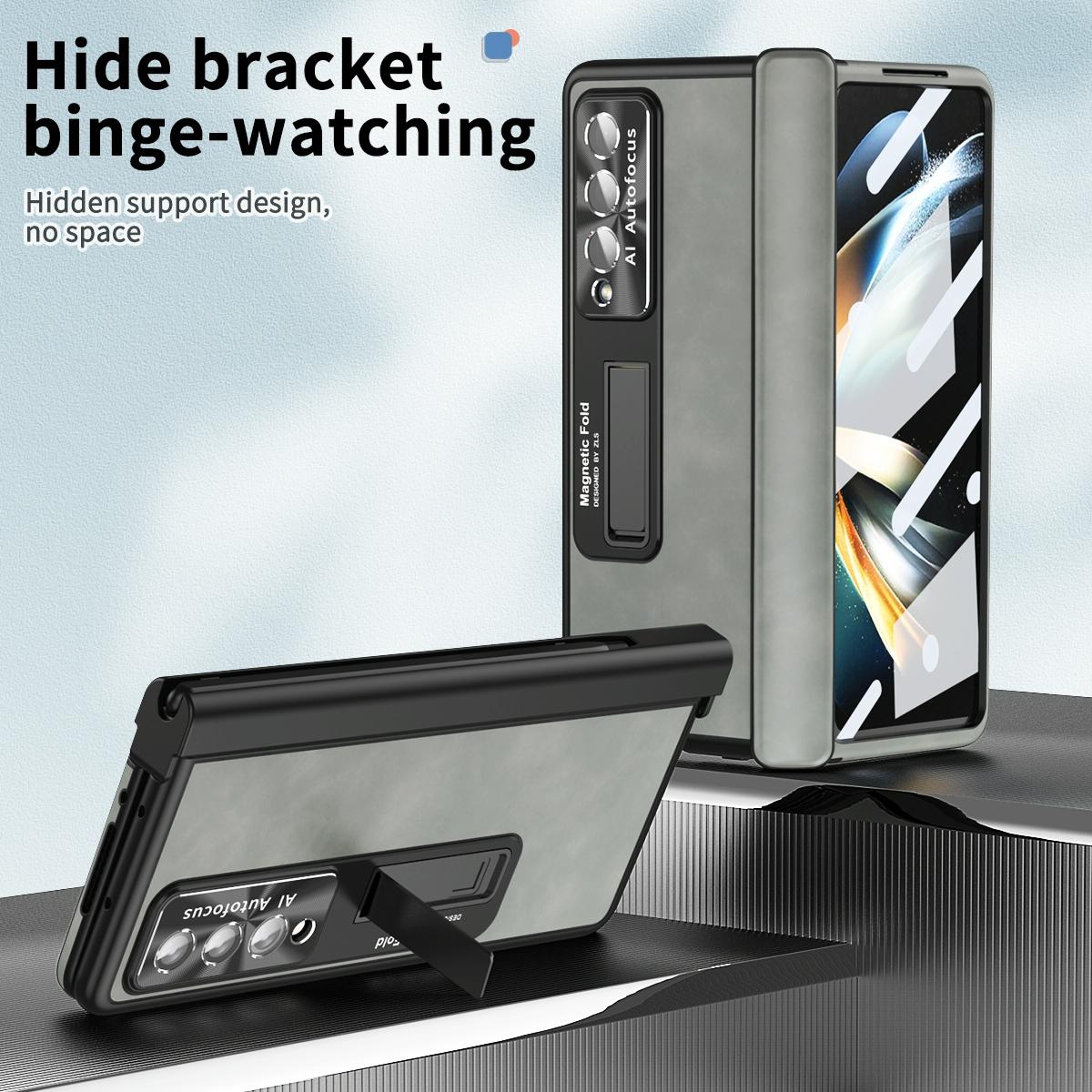 For Samsung Galaxy Z Fold4 5G Magnetic Phone Case - Napa Pattern - Wine Red