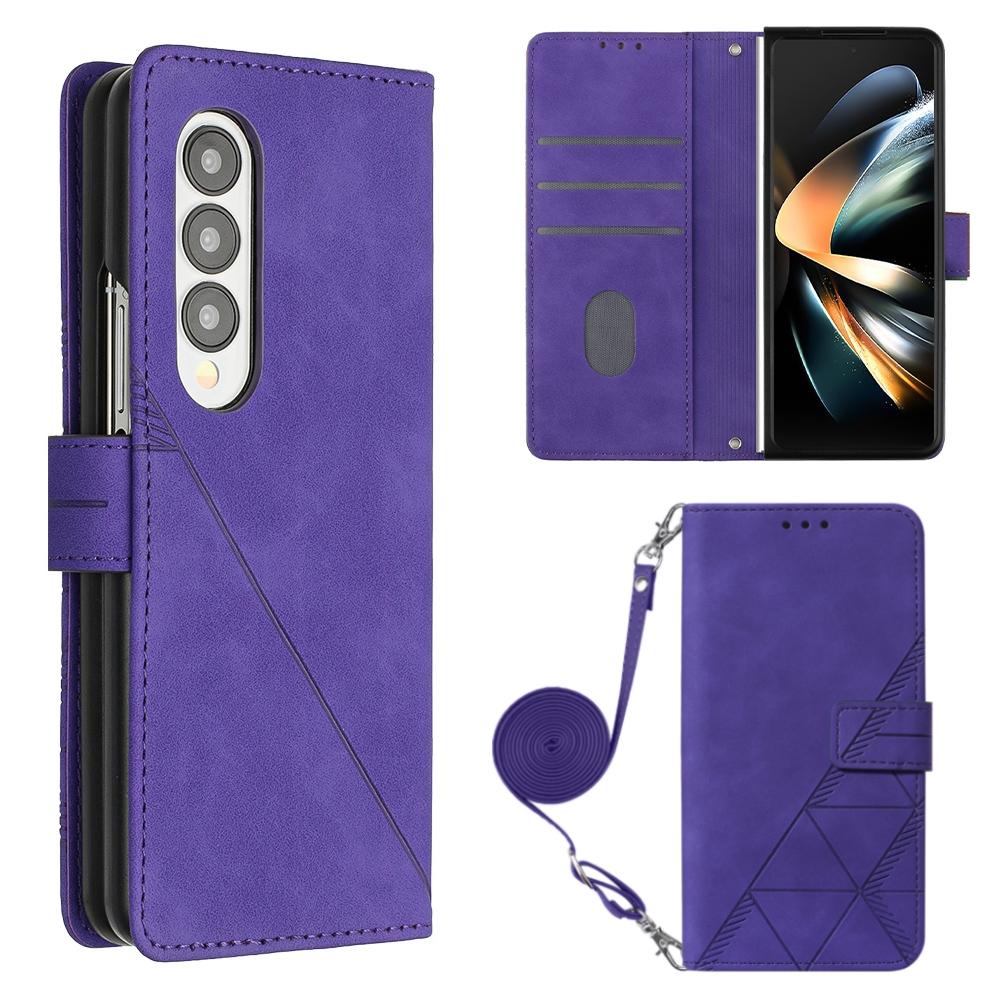For Samsung Galaxy z Fold4 5G Embossed Leather Flip Crossbody Phone Case - 3d Design - Purple