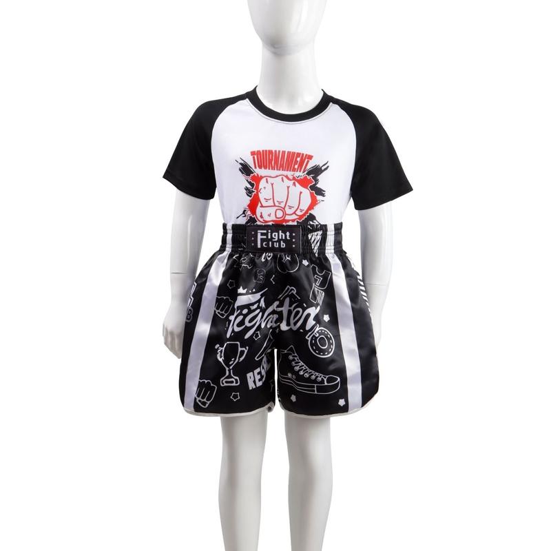 Kids Boxing Set - Sparring Shorts And Tights - Bright Green - Hit Red - Xl