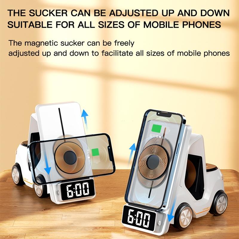 5 In 1 Car Desktop Alarm Clock With Wireless Charging - Orange