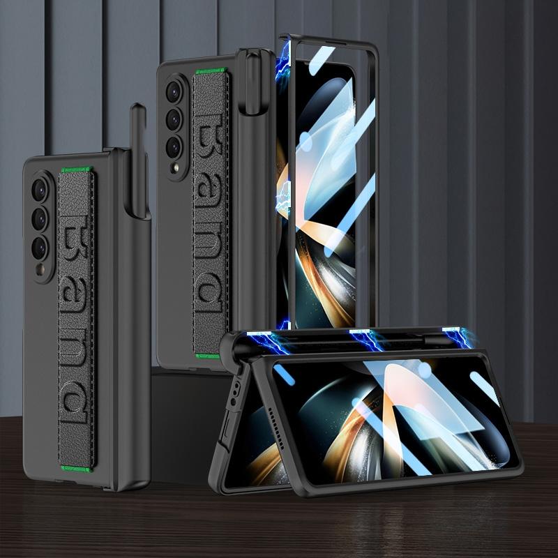 For Samsung Galaxy Z Fold4 5G Foldable Phone Case With Magnetic Hinge And Wrist Strap - Portable And Secure - Carbon Fiber