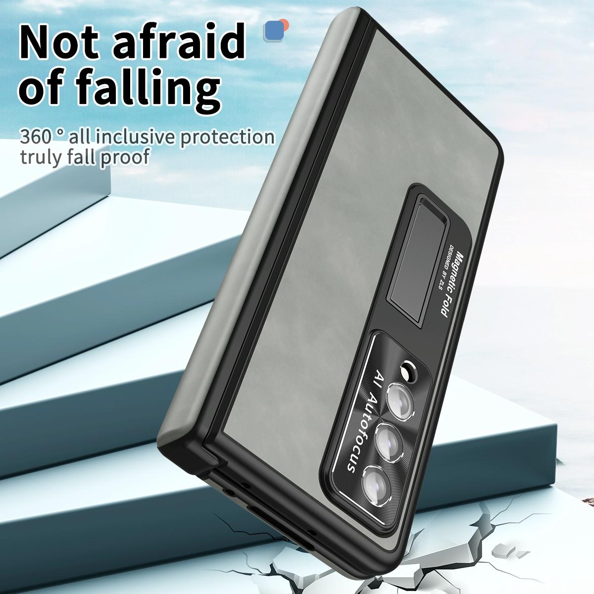 For Samsung Galaxy Z Fold4 5G Magnetic Phone Case - Napa Pattern - Coffee