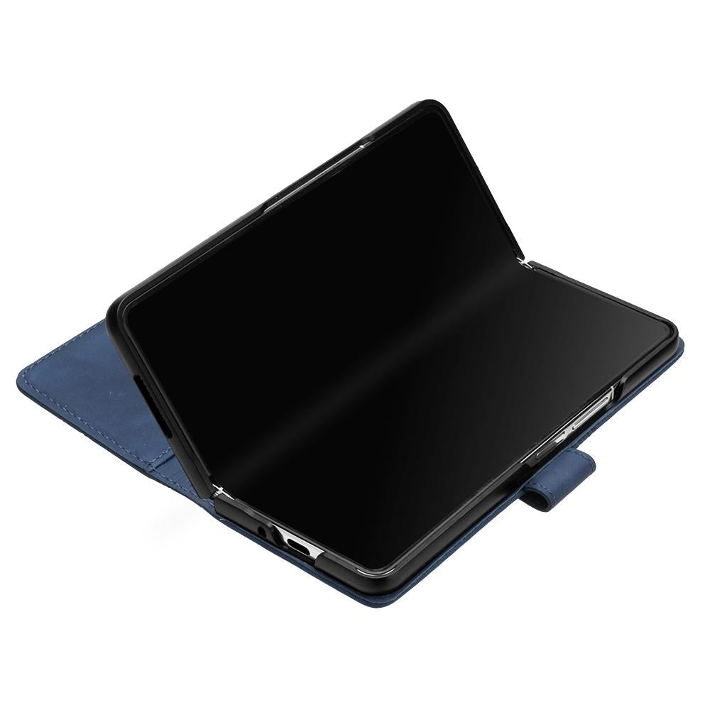 For Samsung Galaxy z Fold4 5G Embossed Leather Flip Crossbody Phone Case - 3d Design - Blue