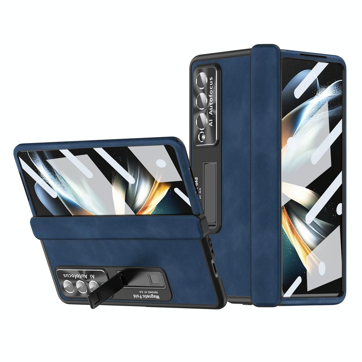 For Samsung Galaxy Z Fold4 5G Magnetic Phone Case - Napa Pattern - Royal Blue