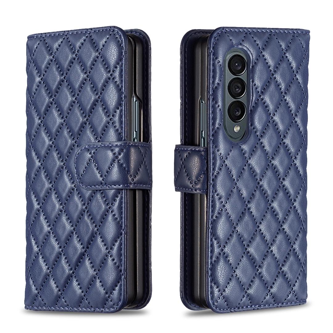 For Samsung Galaxy Z Fold4 5G Diamond Lattice Flip Wallet Case - Blue