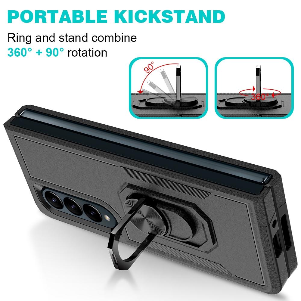 For Samsung Galaxy Z Fold4 5G Tpu Shockproof Case With Ring - 2 In 1 Design - Black