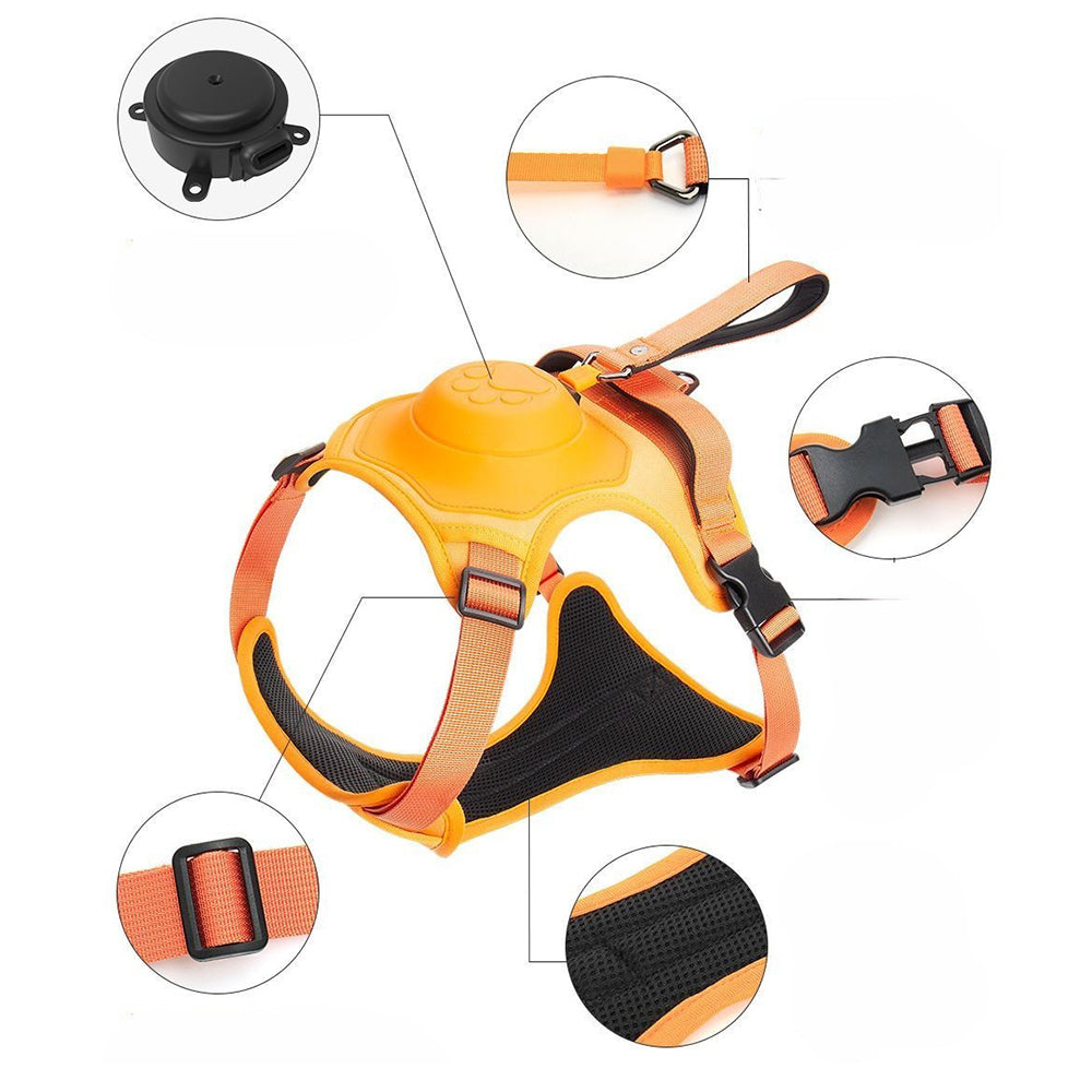 Vibe Geeks Ultimate 2-in-1 Reflective No-pull Dog Harness with Retractable Leash and Control Handle - Black - L