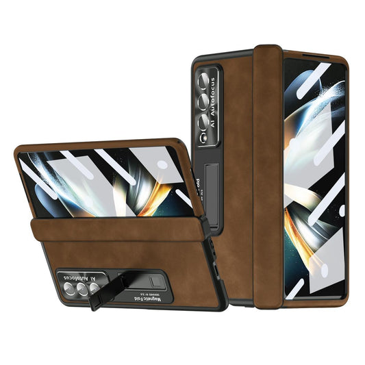 For Samsung Galaxy Z Fold4 5G Magnetic Phone Case - Napa Pattern - Brown