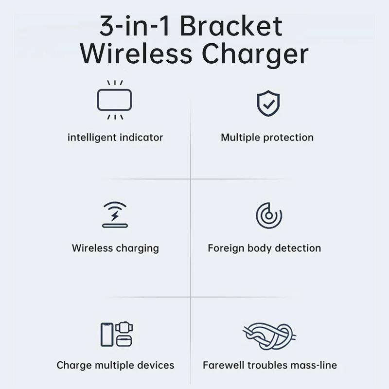 15W 3 In 1 Aluminum Wireless Charger - Grey