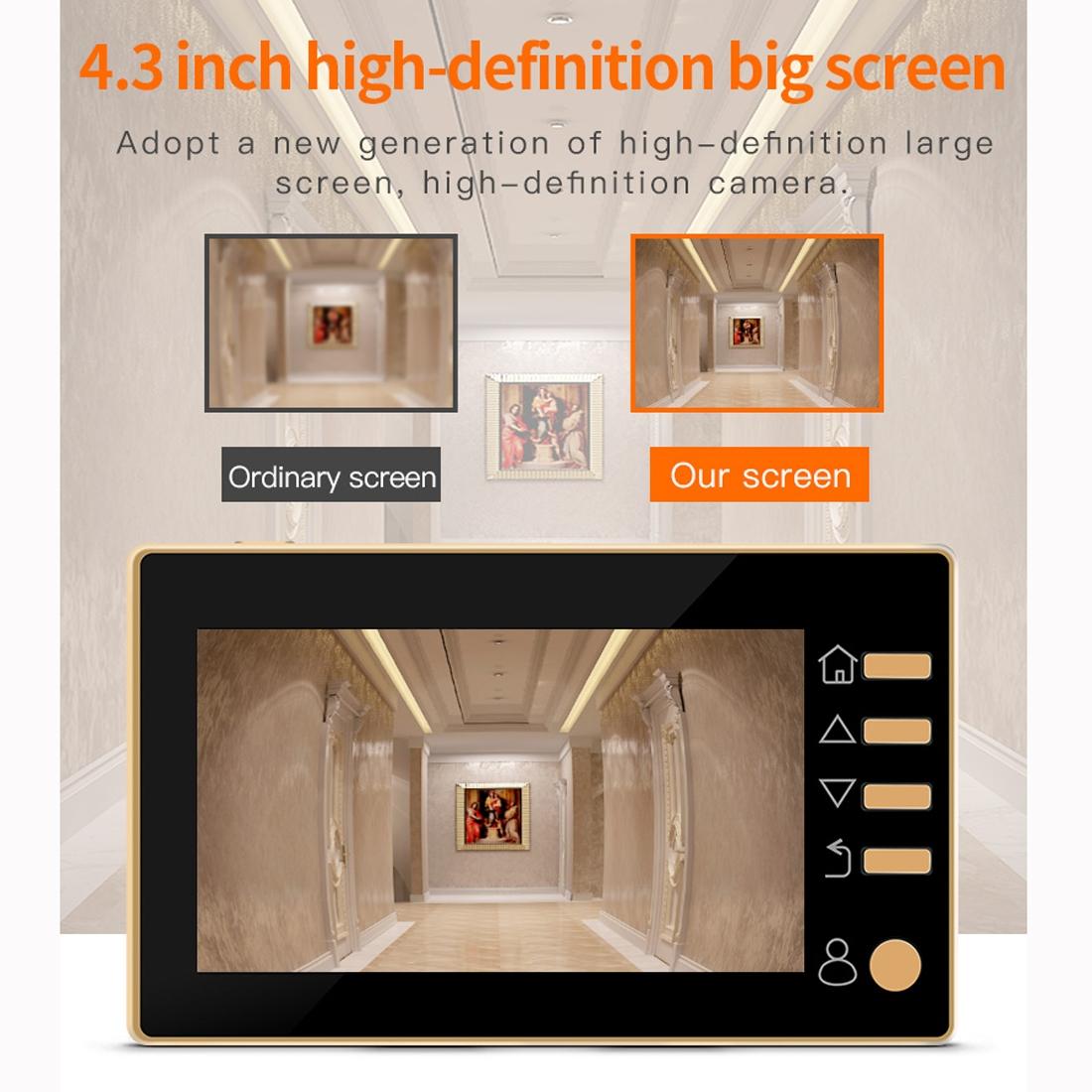 Smart Digital Door Viewer With Motion Detection And Video Alarm - 4.3 Screen - Tf Card Support - Gold