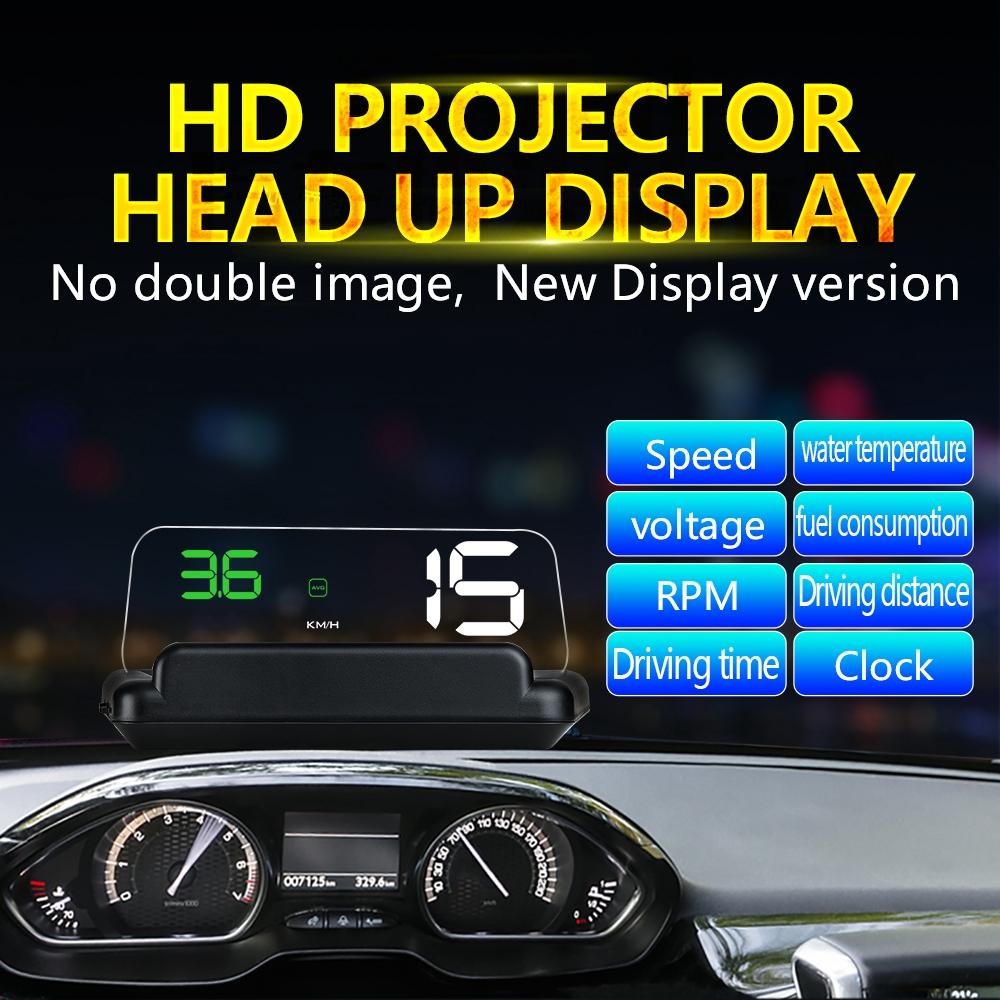 Virtual Hd Car Hud Display Speed Rpm Water Temp Oil Consumption Distance / Time Voltage Over Speed Alarm - Blue
