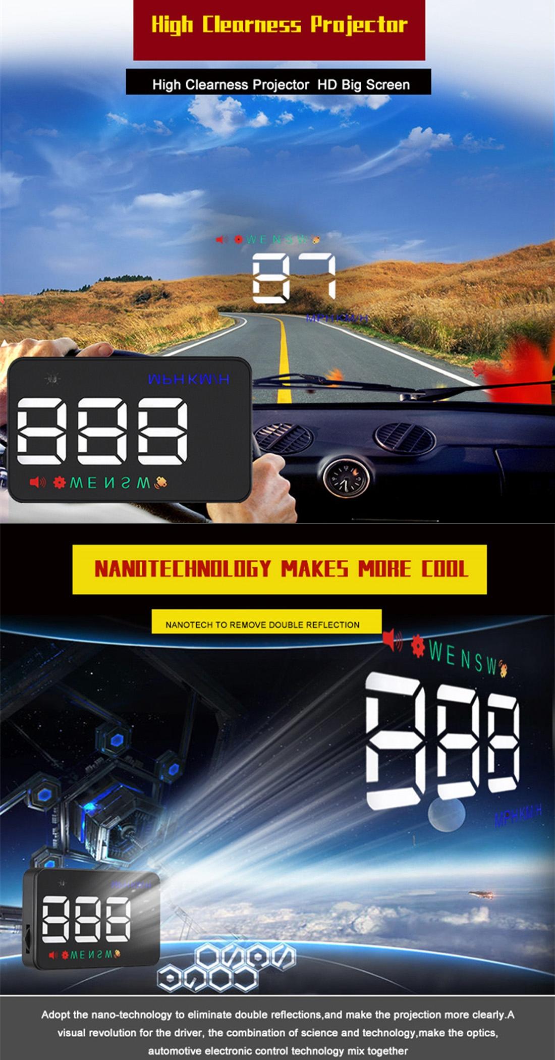 3.5 Inch Car Hud With Gps 2 Display Modes Light Sensors Speed & Compass Speed Alarm - Green Light