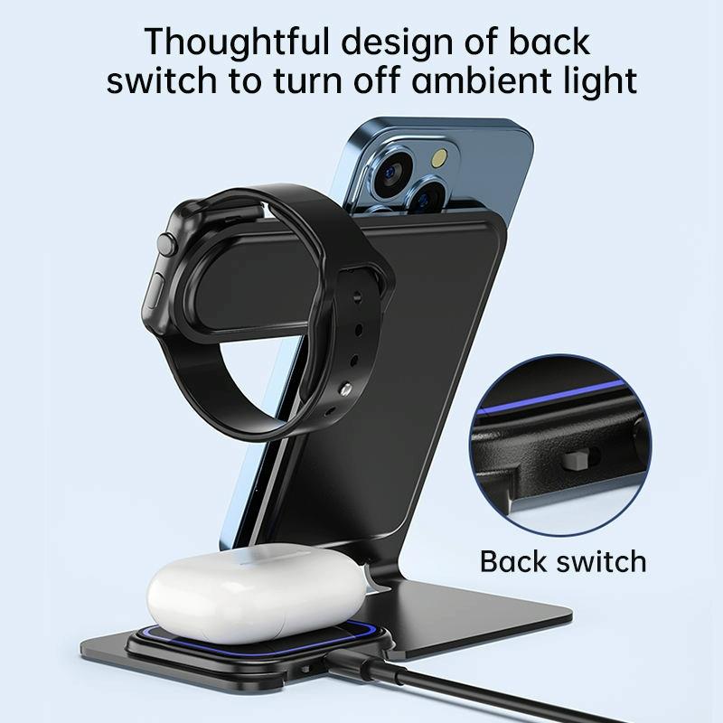 15W 3 In 1 Aluminum Wireless Charger - Purple