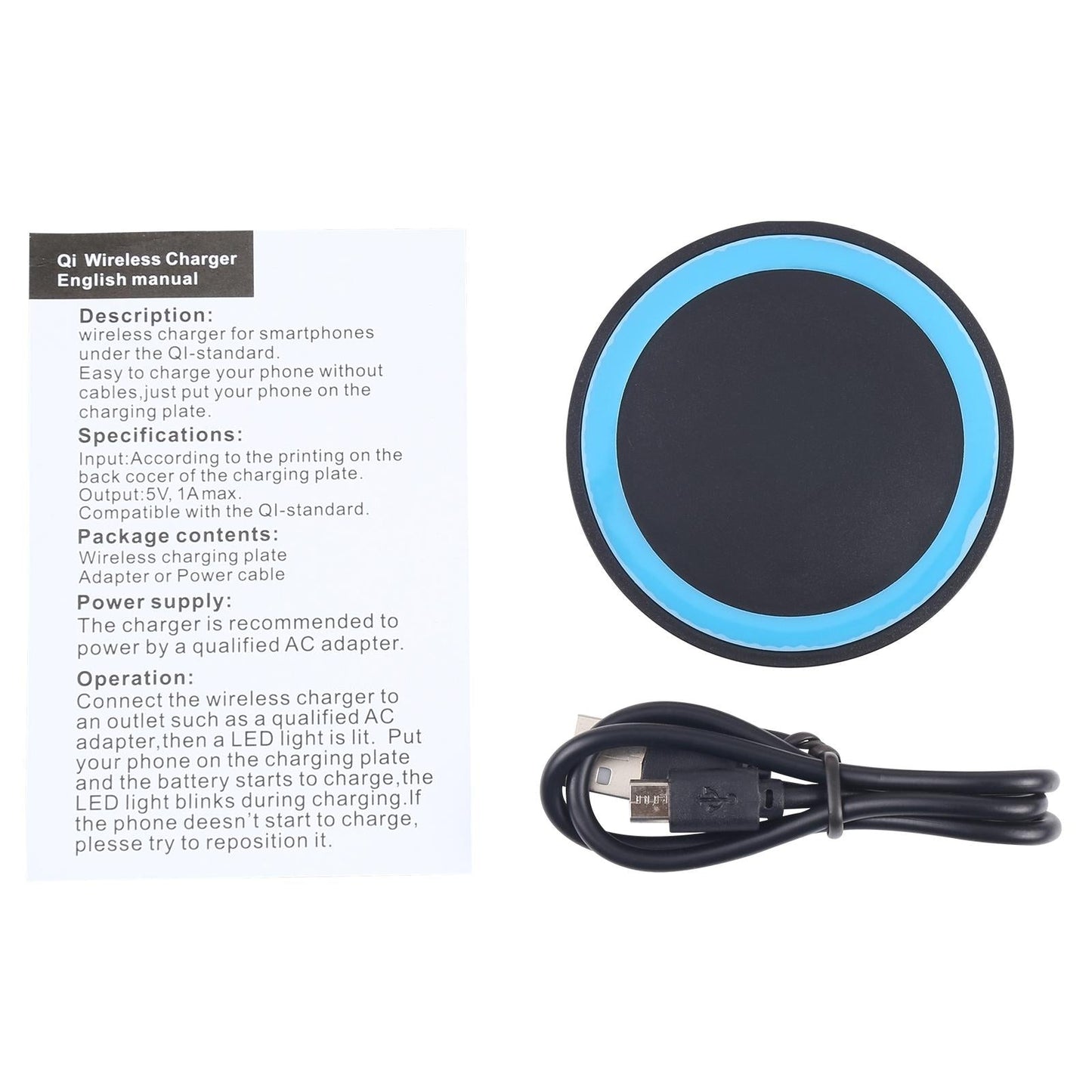 Universal 5W Round Wireless Charger - Black + Red
