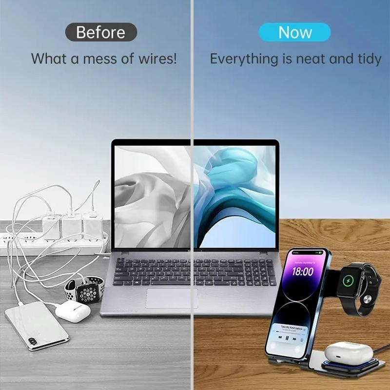 15W 3 In 1 Aluminum Wireless Charger - Silver
