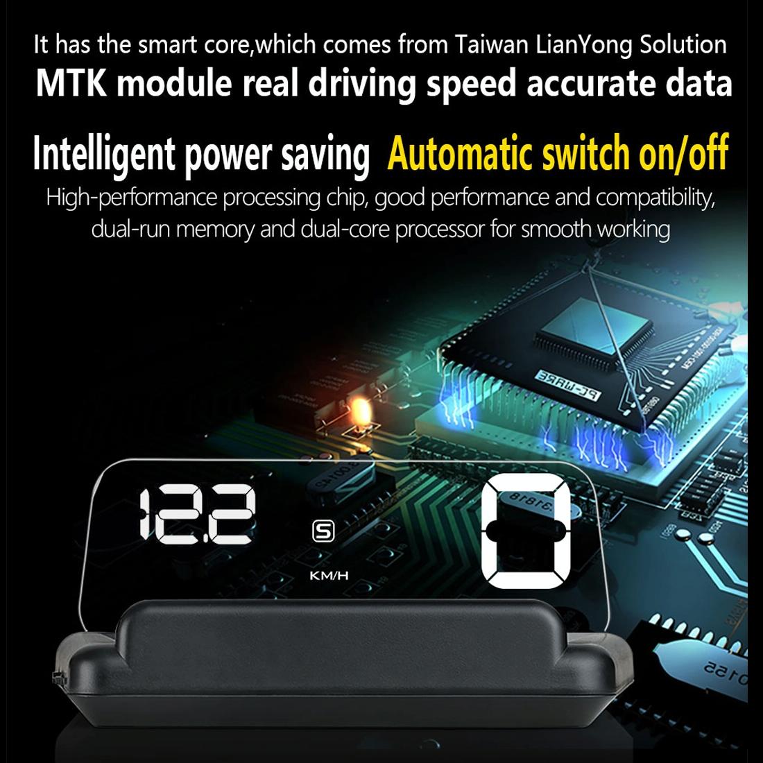 Virtual Hd Reflection Board Car Gps Hud Speed & Distance Display Over / Under Speed & Voltage Alarm Fatigue Driving - White