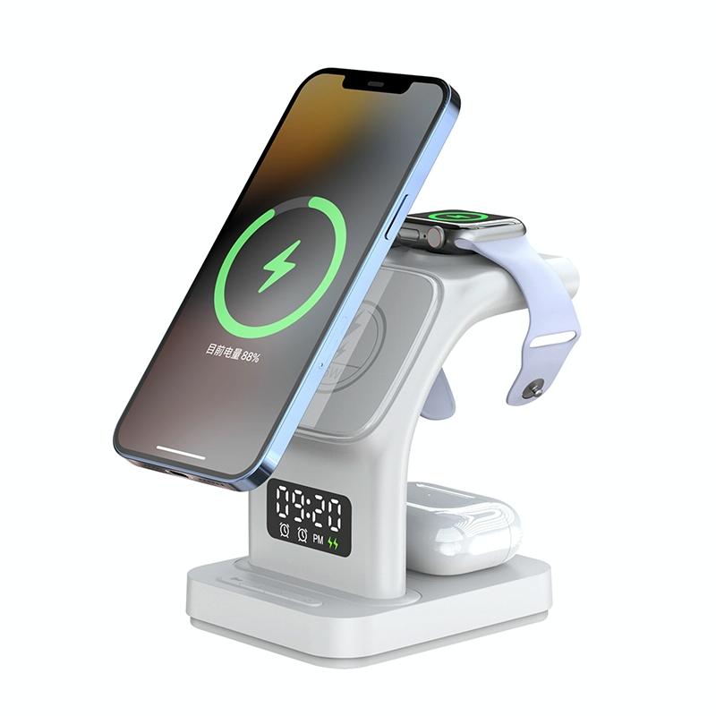 15W Magnetic Wireless Charger With Clock - White