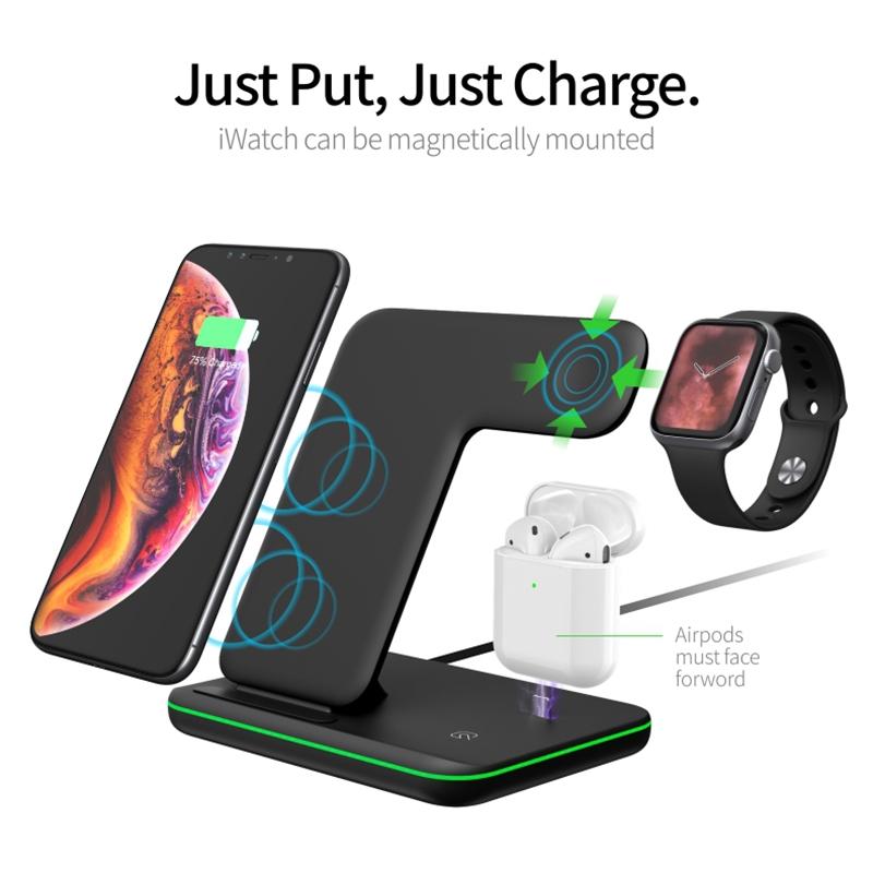 3 In 1 Magnetic Wireless Charger With Touch Ring Light - White