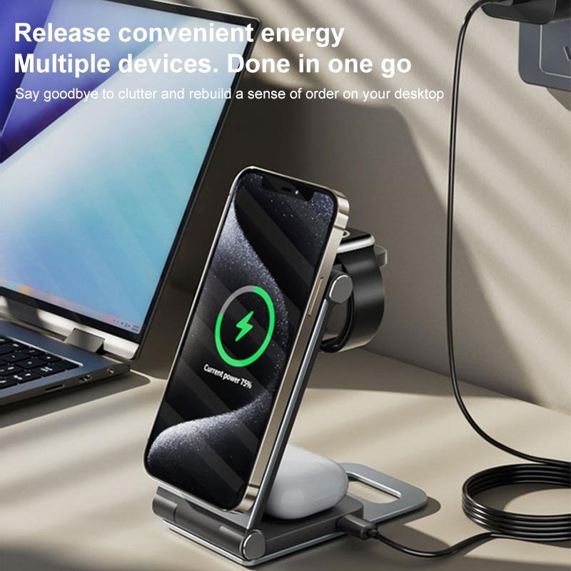 15W 3 In 1 Foldable Desktop Wireless Charger - White