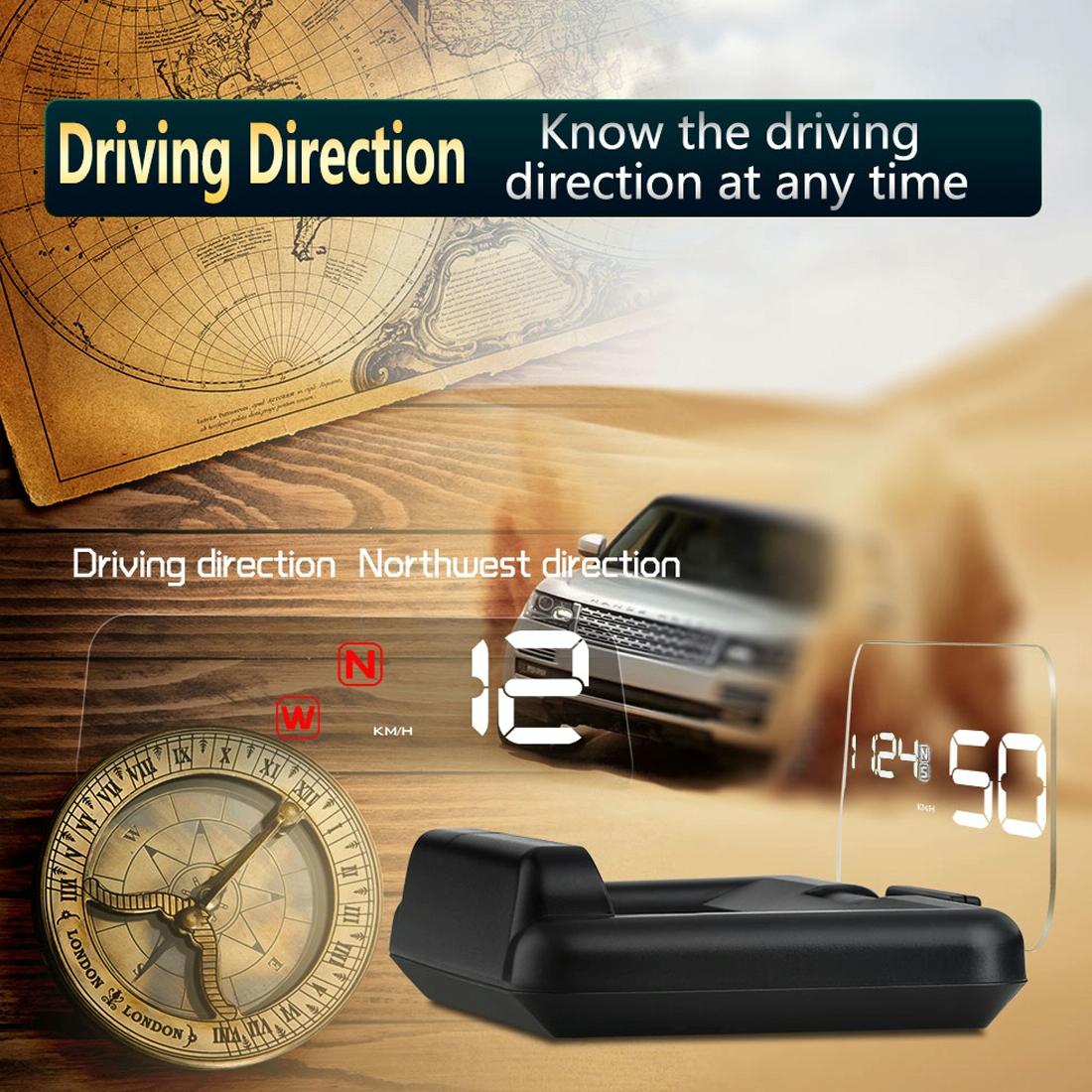 Virtual Hd Reflection Board Car Gps Hud Speed & Distance Display Over / Under Speed & Voltage Alarm Fatigue Driving - Blue