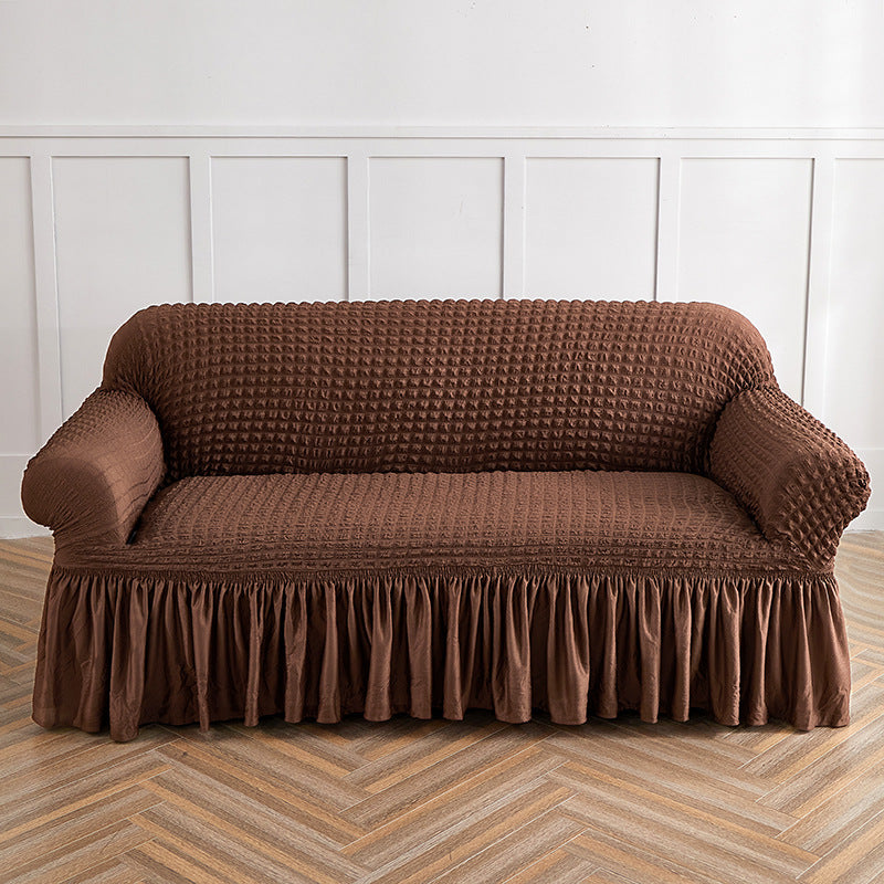 Light Coffee Single Sofa Bubble Gauze Sofa Cover with Skirt - Full Elastic Dustproof Single Seater 90-140cm
