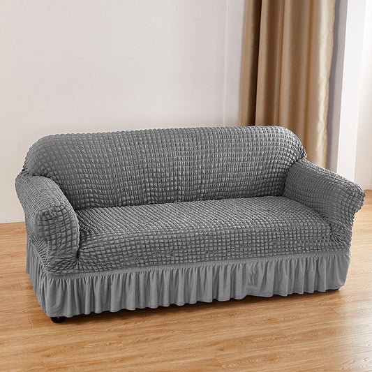 Silver-grey Single Sofa Bubble Gauze Sofa Cover with Skirt - Full Elastic Dustproof Single Seater 90-140cm