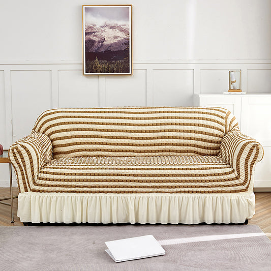 Beige-coffee Single Sofa Bubble Gauze Sofa Cover with Skirt - Full Elastic Dustproof Single Seater 90-140cm