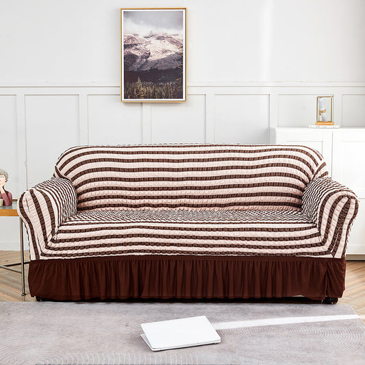 Pink-coffee Single Sofa Bubble Gauze Sofa Cover with Skirt - Full Elastic Dustproof Single Seater 90-140cm