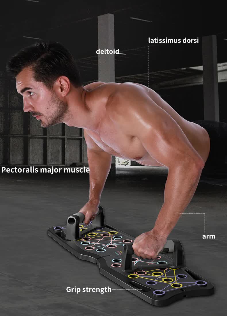 Black Portable Anti-Slip Multi-Function Push-Up Bar with Resistance Bands - Home Fitness Equipment