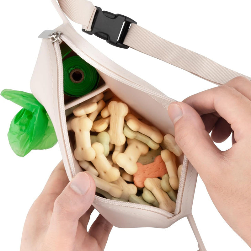 Beige Silicone Pet Treat Pouch for Dog Training - Portable Waist Bag with Waste Bag Holder