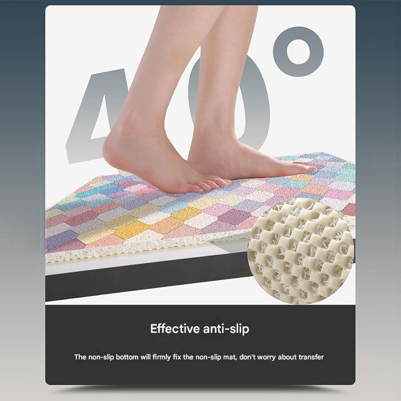 Red Plaid Pattern PVC Non-Slip Bath Mat 50x80cm - Shower Drain Hole Design, Soft & Quick-Dry Bathroom Rug