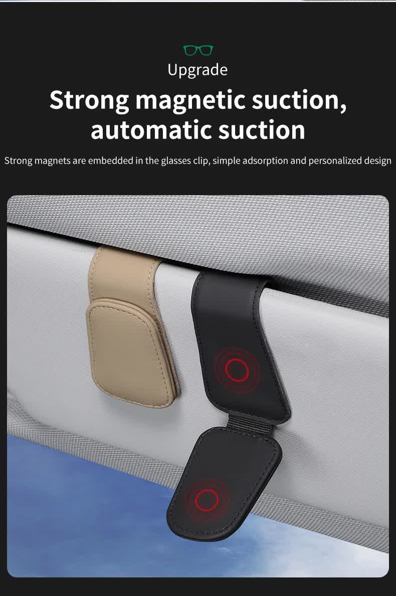 2 Pcs Grey PU Leather Car Visor Sunglasses Holder - Multi-Functional Clip for Glasses, Cards & Tickets, 9.5x4.5cm