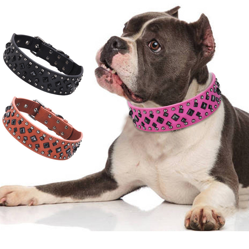 Size S Black 1 pack Stylish PU Leather Dog Collar with Spikes - Adjustable, Durable & Comfortable for Medium to Large Breeds