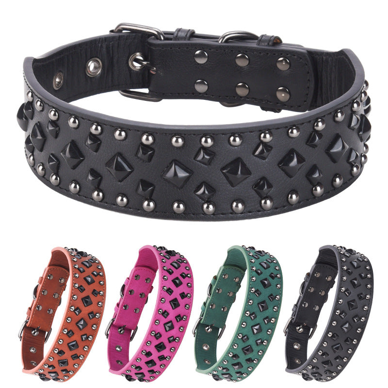 Size S Green 1 pack Stylish PU Leather Dog Collar with Spikes - Adjustable, Durable & Comfortable for Medium to Large Breeds