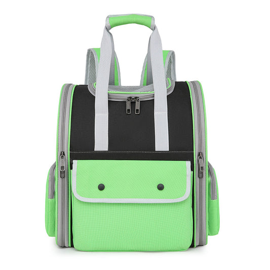 Green Portable Pet Carrier Backpack - Spacious, Breathable, and Travel-Friendly for Cats and Small Dogs