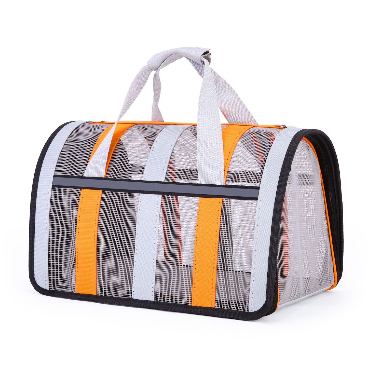 Size S Orange And Grey Foldable Pet Carrier Bag - Lightweight, Breathable, and Spacious for All Seasons
