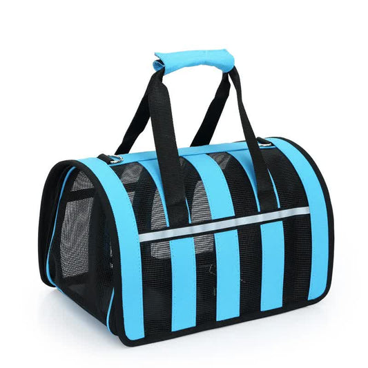 Size M Black And Blue Foldable Pet Carrier Bag - Lightweight, Breathable, and Spacious for All Seasons