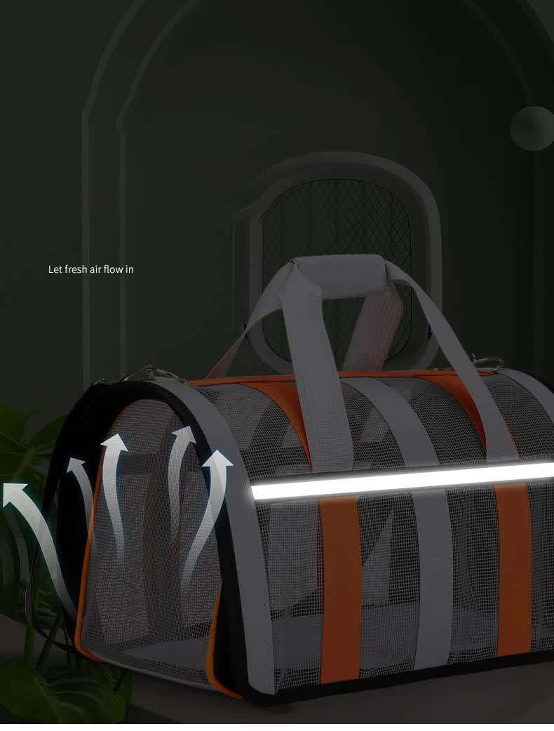 Size M Blue And White Foldable Pet Carrier Bag - Lightweight, Breathable, and Spacious for All Seasons