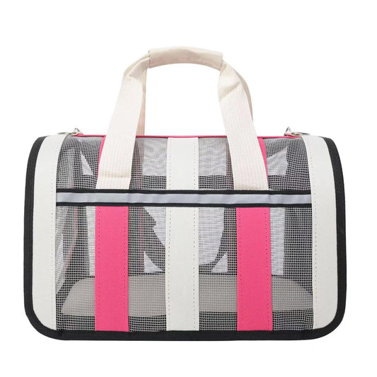 Size M Pink And White Foldable Pet Carrier Bag - Lightweight, Breathable, and Spacious for All Seasons